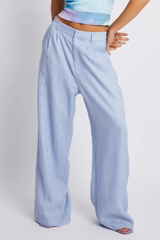 SUMMI SUMMI Womens Wide Leg  Linen Trousers - Alice Blue