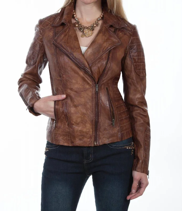 Leather Sanded Jacket In Tan