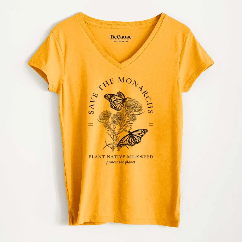 Save the Monarchs - Plant Native Milkweed - Women's 100% Recycled V-neck