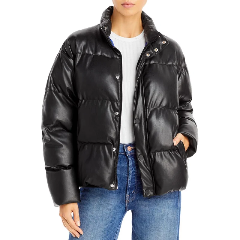 Mother Womens Faux Leather Puffer Jacket