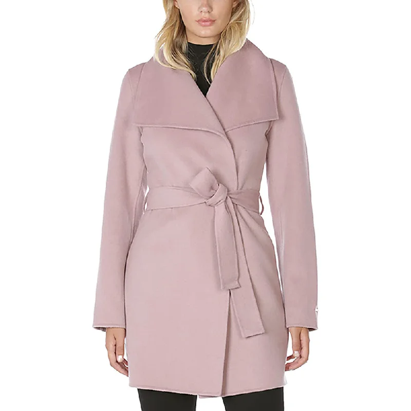 TAHARI Women's Wool Wrap Coat with Tie Belt, Vintage Pink Powder