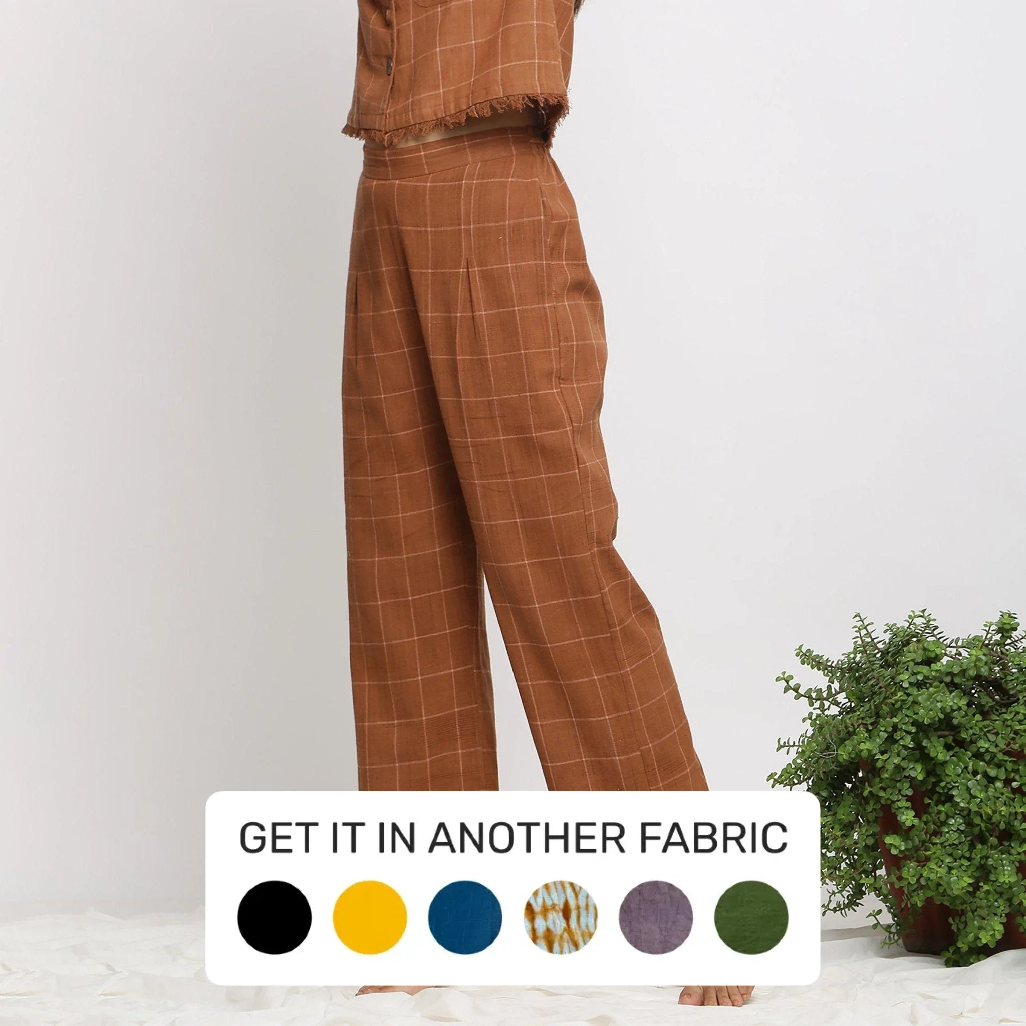 Almond Brown Check Handspun Cotton Elasticated Pant