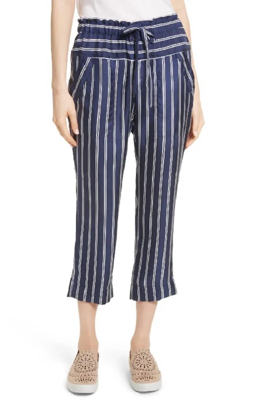 Addiena Silk Striped Capri Pants In Navy/white