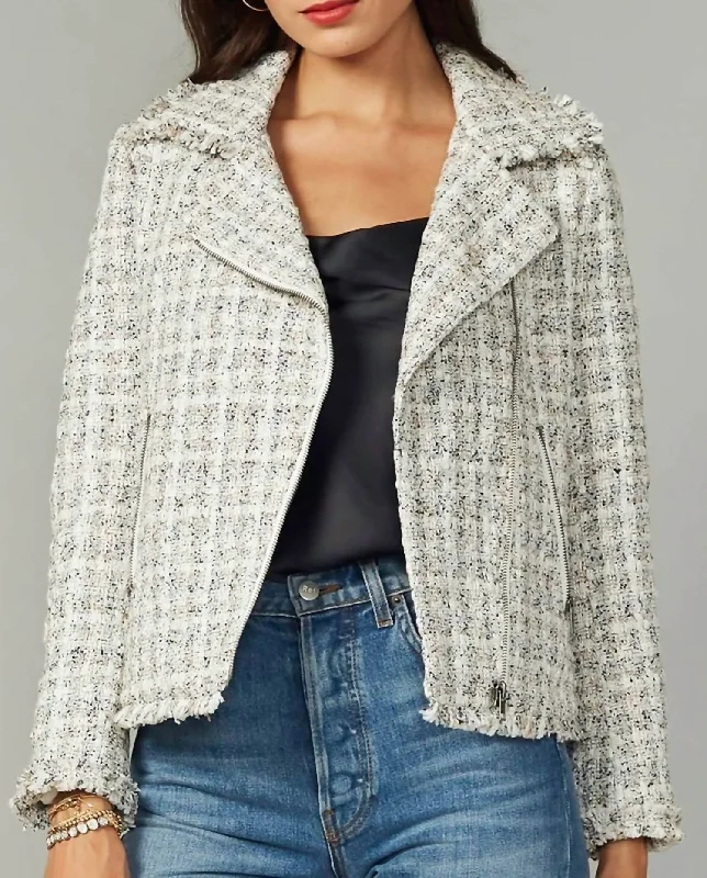 Vera Tweed Moto Jacket In Ivory