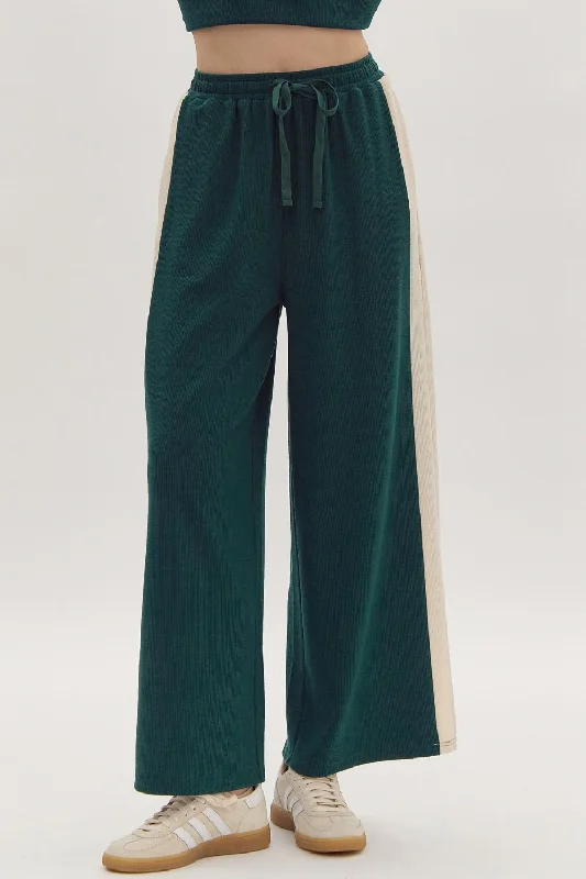 Solid Ribbed High Waisted Wide Leg Pants