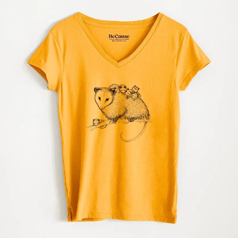 Mama Opossum with Babies - Women's 100% Recycled V-neck