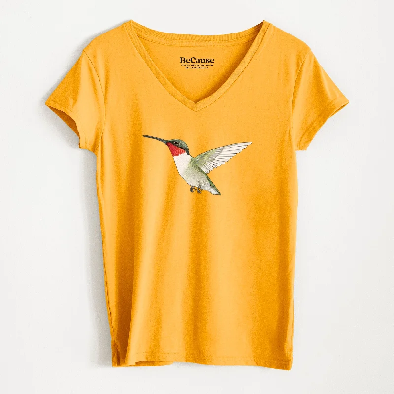 Vibrant Ruby-throated Hummingbird - Archilochus colubris - Women's 100% Recycled V-neck