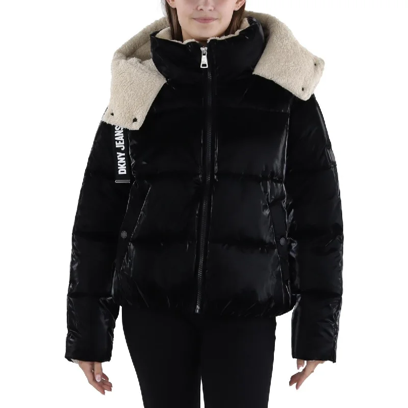 DKNY Jeans Womens Faux Fur Lined Quilted Puffer Jacket