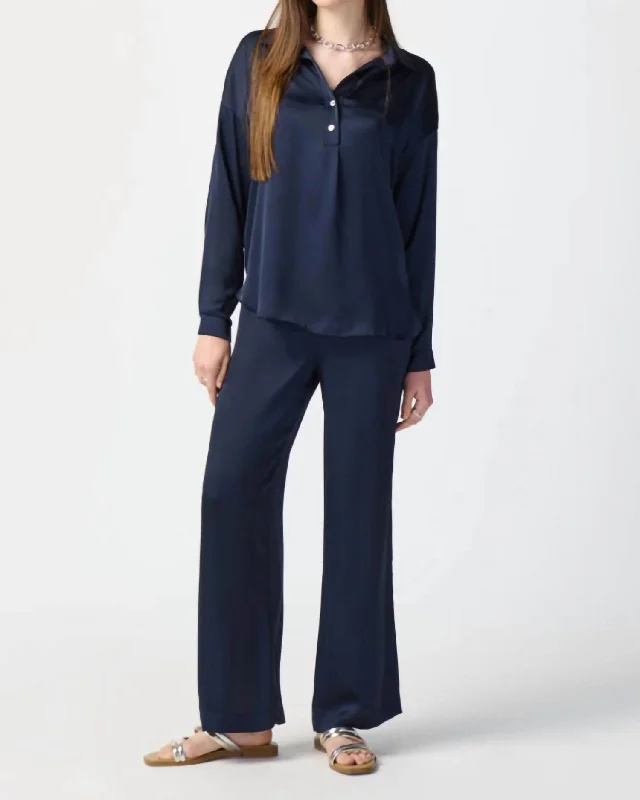 Wide Leg Pull On Pants Style In Midnight Blue