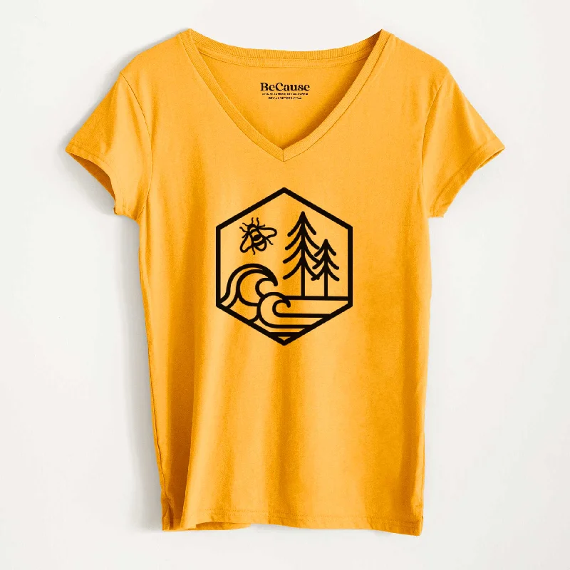 Harmonious Hexagon - Bees, Seas, Trees - Women's 100% Recycled V-neck