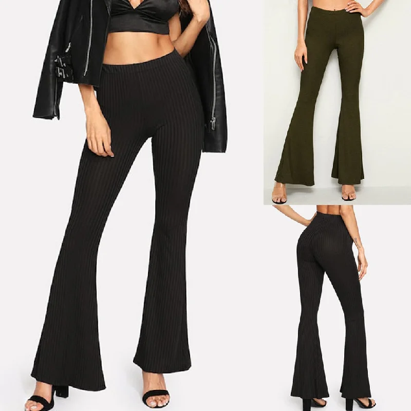 Women Sexy Casual Full Pants Solid Trousers Loose High Wide Leg Pant