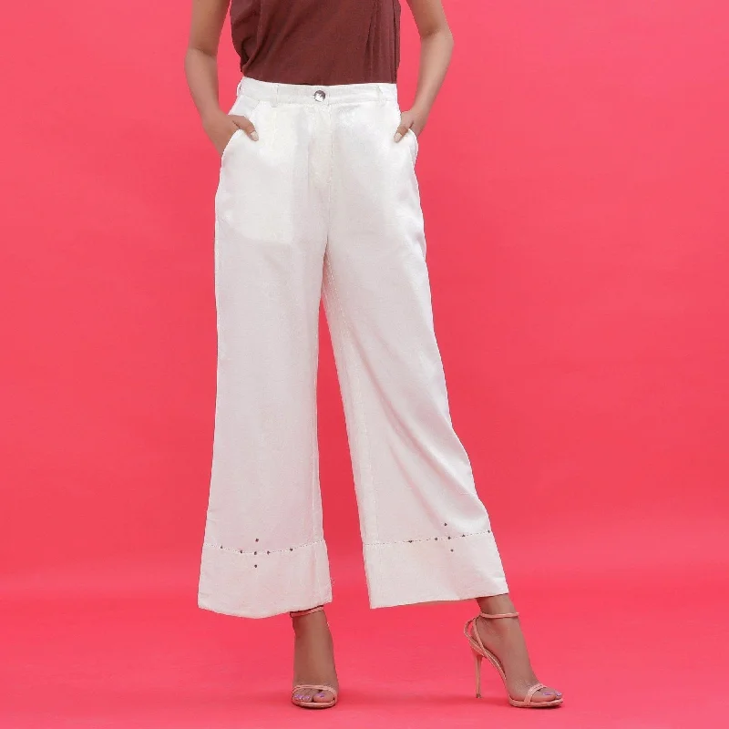 White Warm Cotton Corduroy Ankle Length Bootcut Pant