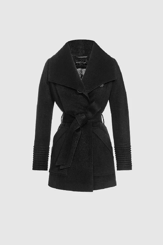 Baby Alpaca Cropped Wide Collar Wrap Coat