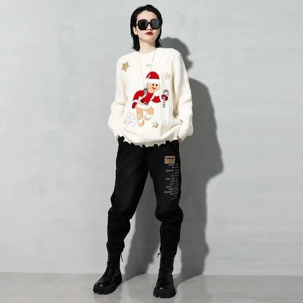 Patchwork Sequins Casual Sweater Women Cartoon Trendy Fashion New  Long Sleeve Pullover Elegant