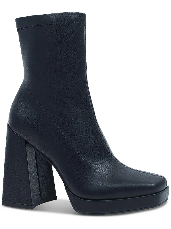 Beautee Womens Square Toe Block Heel Booties