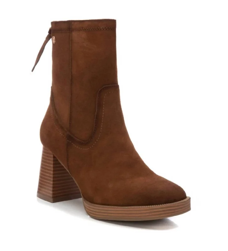 Women's Suede Booties In Camel