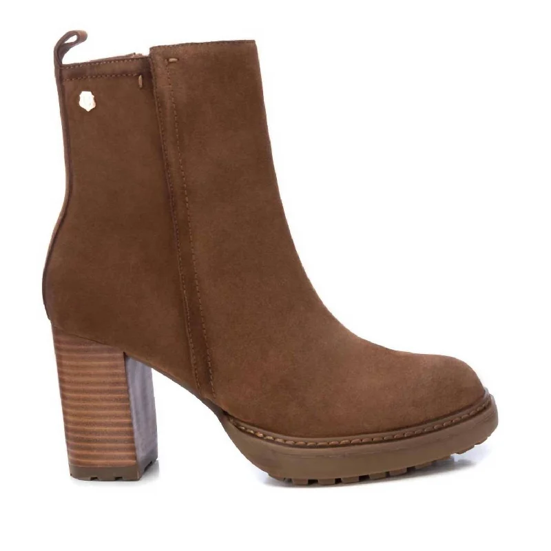 Women's Suede Booties In Camel