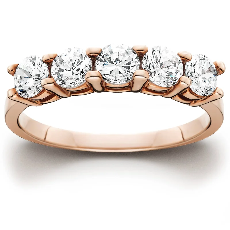 1 1/2CT 5 Stone Diamond Wedding Ring 14K Rose Gold