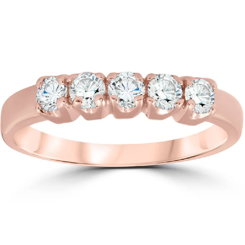 1/2ct 5-Stone Diamond Wedding Ring 14K Rose Gold