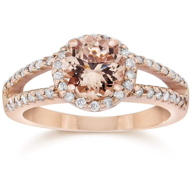 1.65CT Morganite & Diamond Split Shank Halo Ring 14K Rose Gold