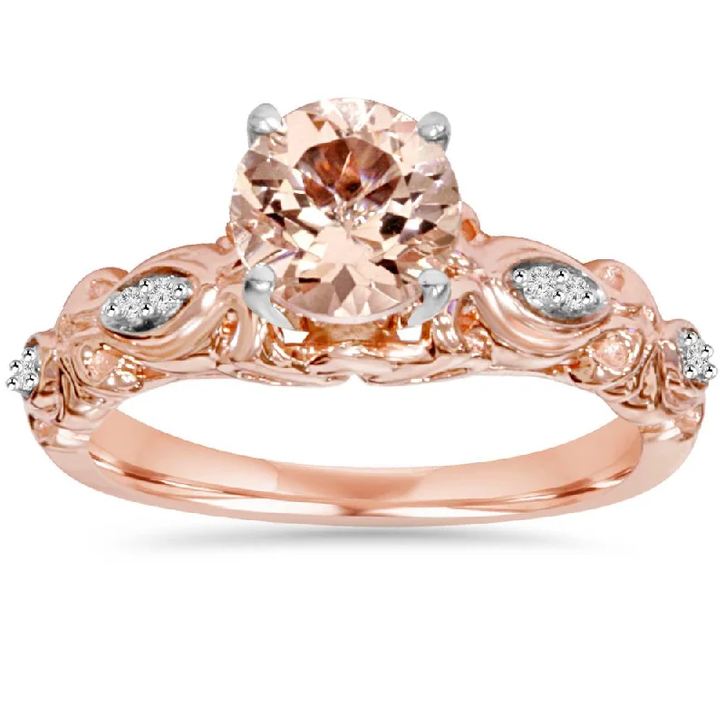 1 Carat Morganite & Diamond Vintage Ring 14K Rose Gold