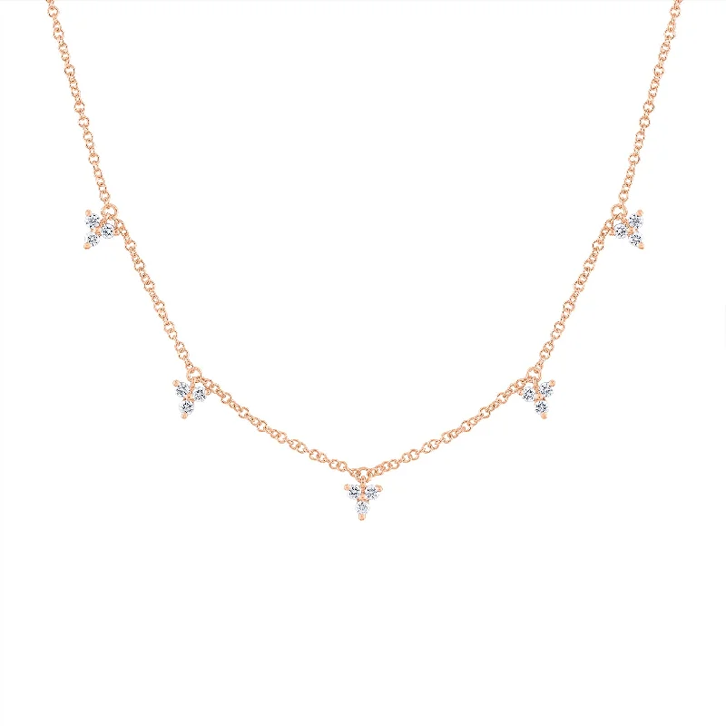 14KT GOLD DIAMOND FIVE STATION TRIO DANGLE NECKLACE