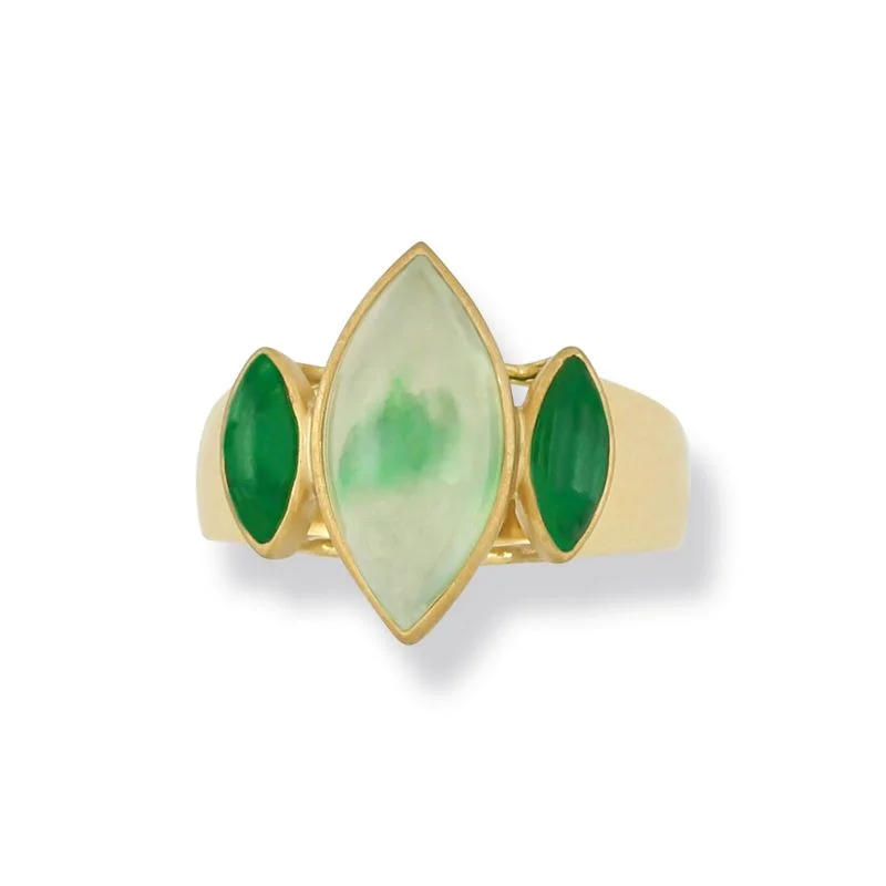 18k Yellow Gold Ice Jadeite Jade Marquise Ring