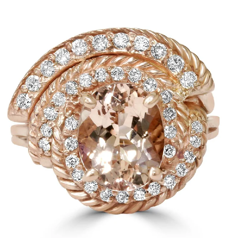 2 3/8CT Morganite Vintage Diamond Ring 14K Rose Gold