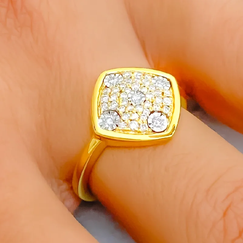 Bold Glowing Geometric 18K Gold + Diamond Statement Ring