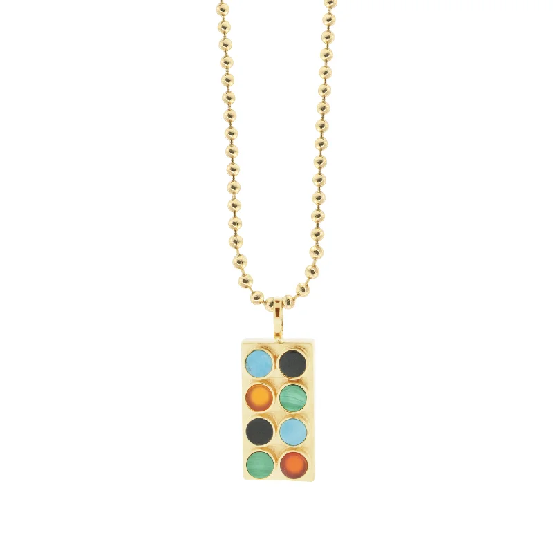 Multi Gemstone Lego Block Pendant Necklace