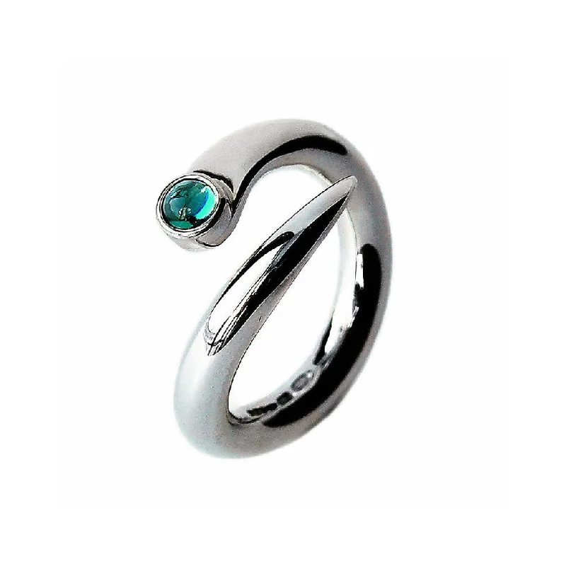 Curving Silver Wiggly Ring with Blue Topaz