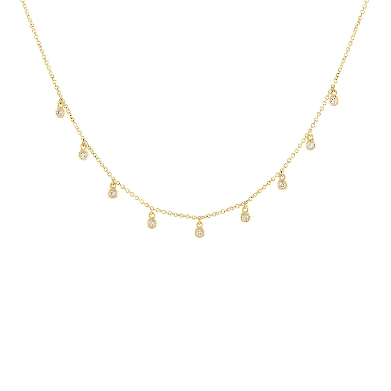 14KT GOLD MINI DANGLING BEZEL SET DIAMOND NECKLACE