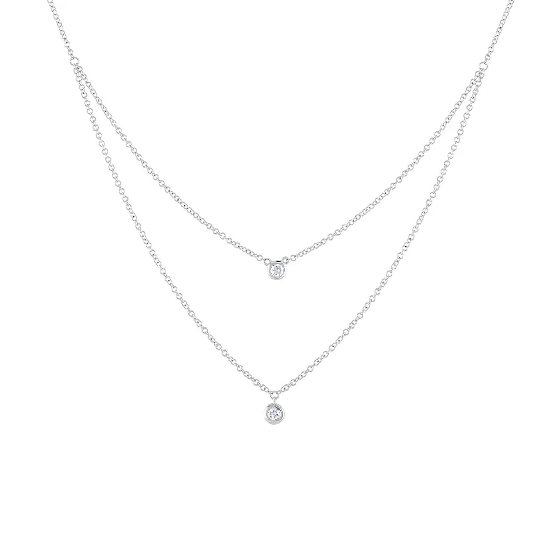 14KT GOLD DOUBLE STRAND DIAMOND BEZEL SET NECKLACE