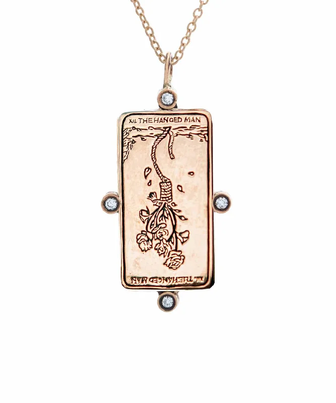 Diamond The Hanged One Tarot Card Necklace