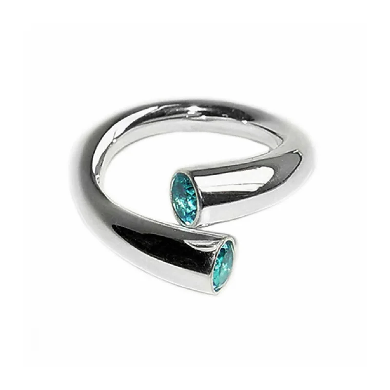 Double taper silver wiggly ring with blue topaz