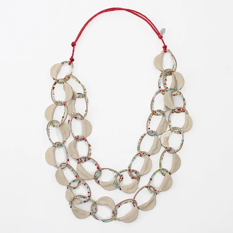 Leather Double Strand Gemma Necklace in Ivory