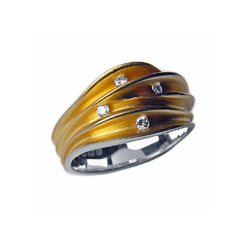 Multi split 4 diamond silver ring with 22k gold plated interior