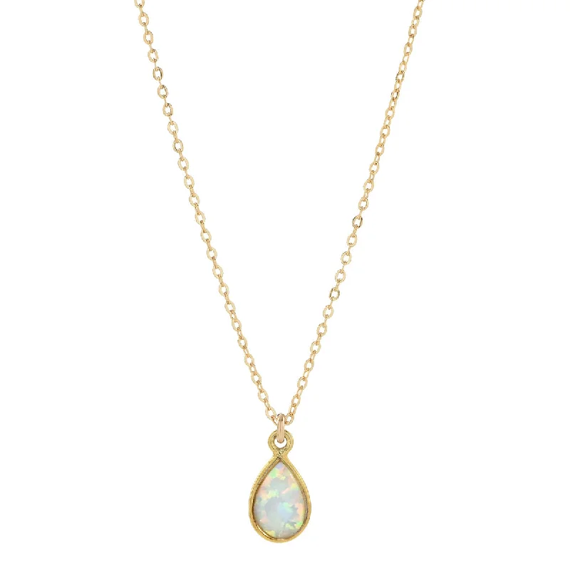 Tiny Elongated Teardrop Opal Necklace