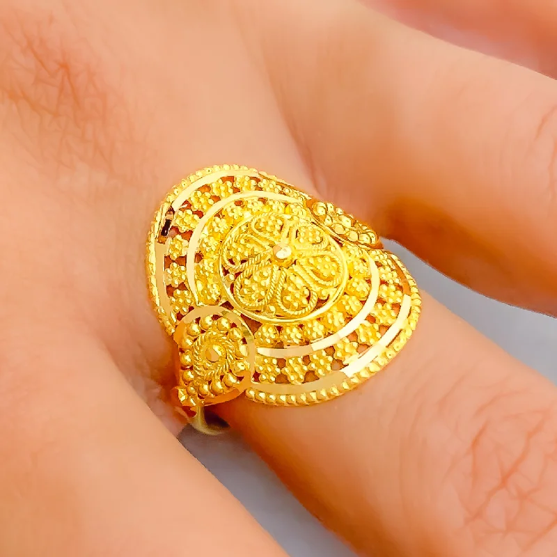 Opulent Gleaming Floral 22K Gold Ring