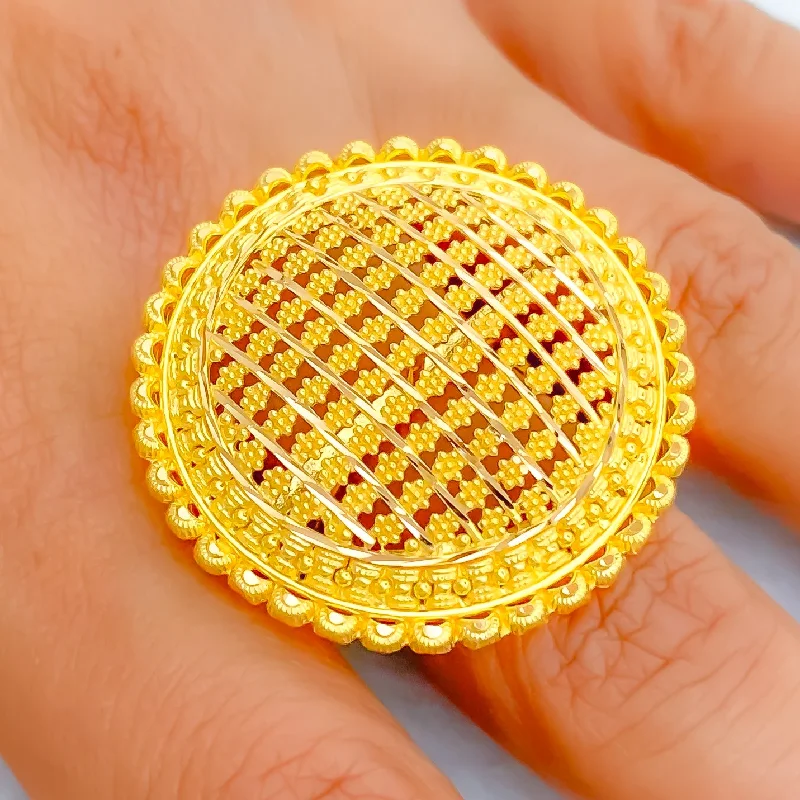 Ornamental Striped 22k Gold Statement Ring