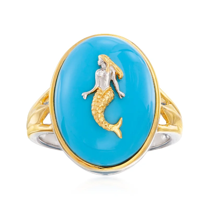 Ross-Simons Turquoise Mermaid Ring in Sterling Silver and 18kt Gold Over Sterling