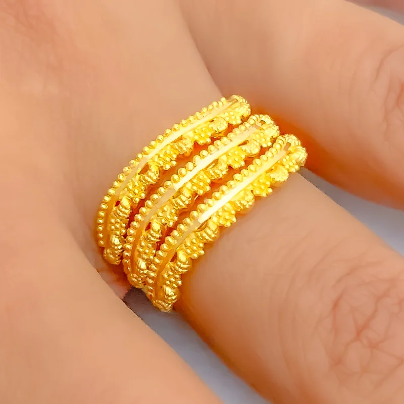 Striking Triple Layered 22K Gold Spiral Ring