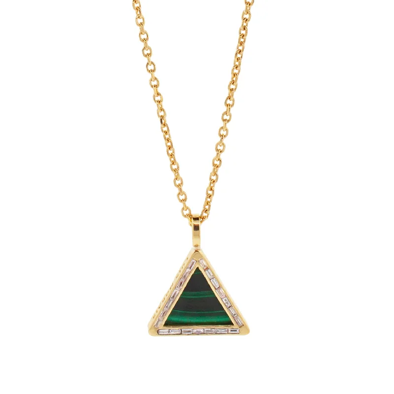 Malachite Triangle Pendant Necklace with Diamond Baguettes