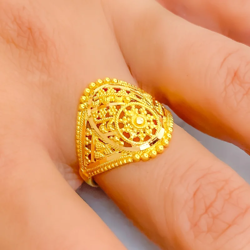 Vintage Charm Beaded Flower 22K Gold Ring