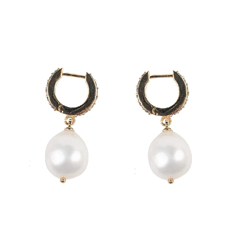 White Pearl Drop Hoop Earrings