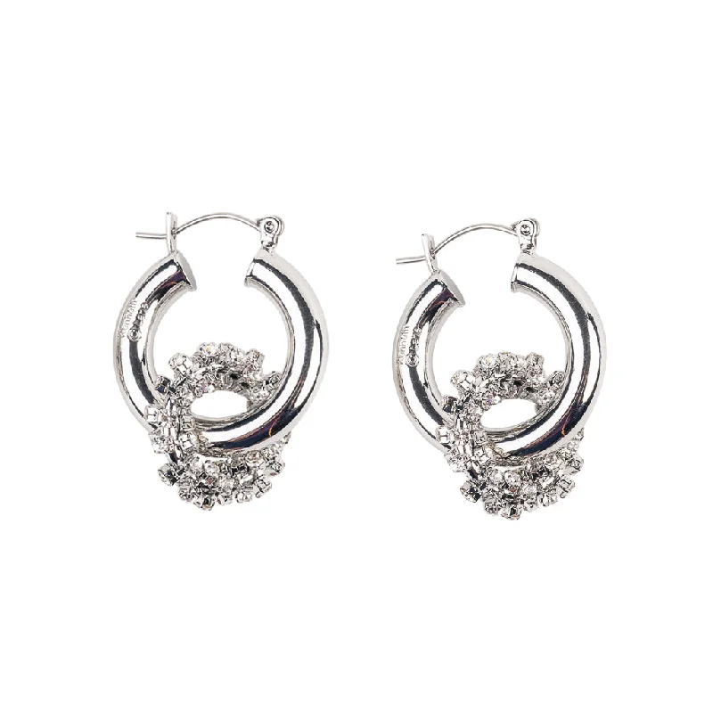 Silver Hoop Earring with Rhinestone Ring