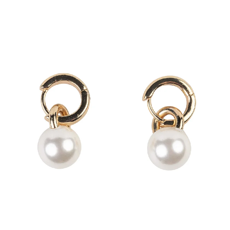 Gold and Pearl Drop Hoop Earring