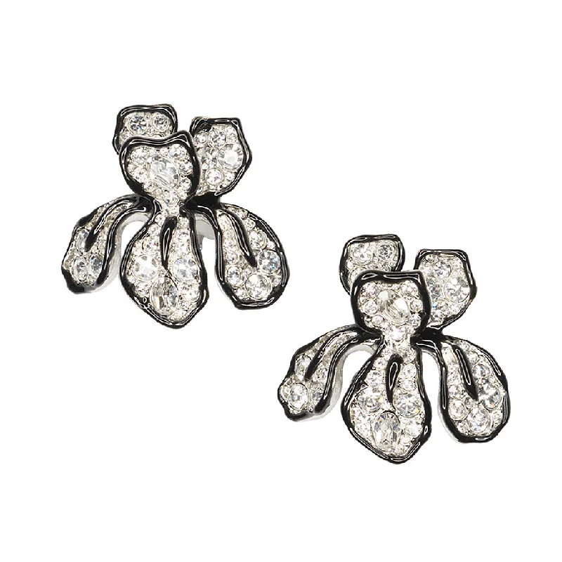 Crystal Flower Clip-On Earrings