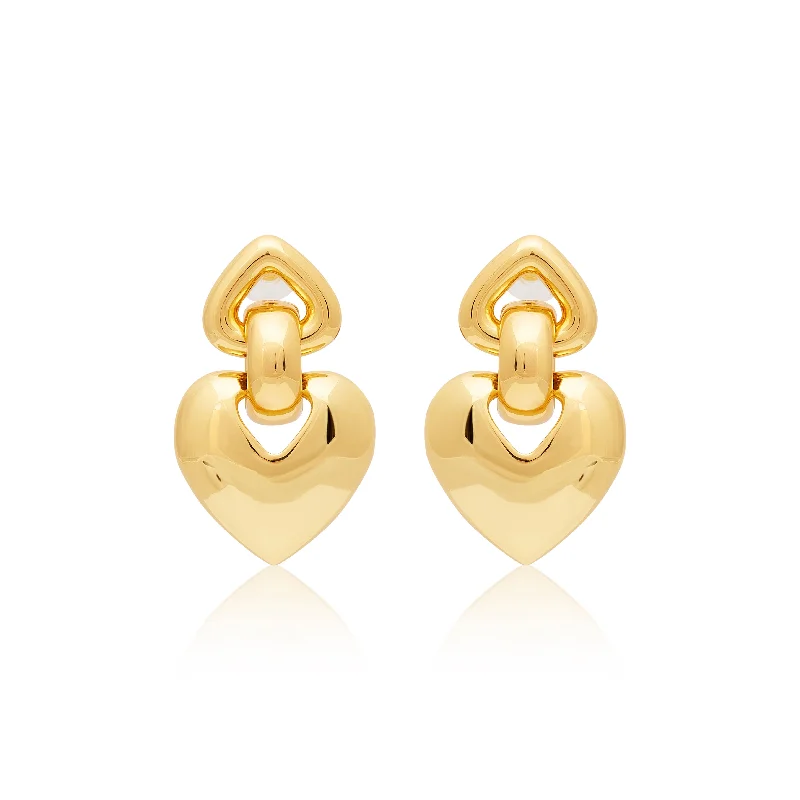 Gold Heart Drop Post Earrings