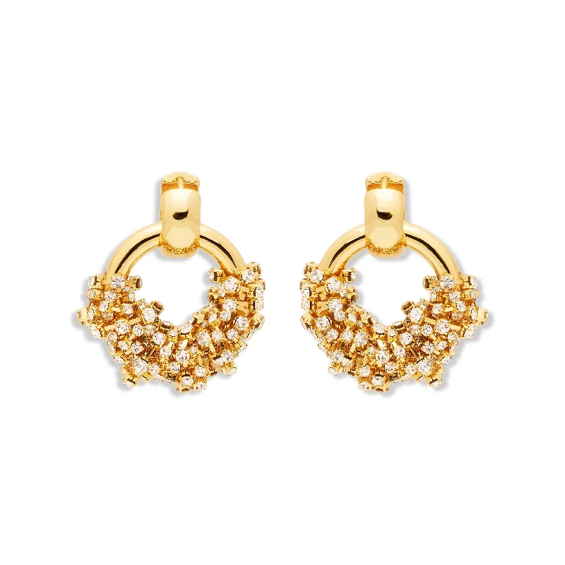 Gold & Rhinestone Cluster Door Knocker Earrings